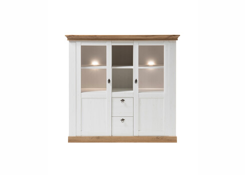 Vitriinkapp LANDHAUS valge mänd / tamm, 148x44xH139 cm