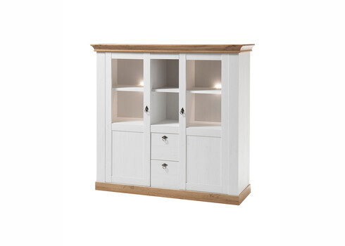 Vitriinkapp LANDHAUS valge mänd / tamm, 148x44xH139 cm