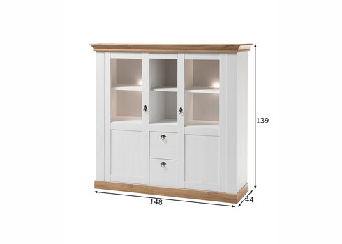 Vitriinkapp LANDHAUS valge mänd / tamm, 148x44xH139 cm