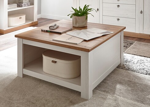 Diivanilaud LANDHAUS valge mänd / tamm, 95x95xH50 cm