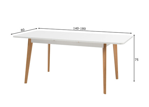 Söögilaud LENA valge / tamm, 140-180x80xH75 cm