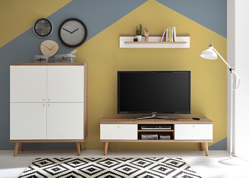 Tv-alus LENA valge / tamm, 160x40xH50 cm