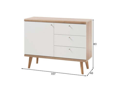 Kummut LENA valge / tamm, 107x40xH83 cm