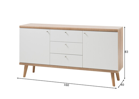 Kummut LENA valge / tamm, 160x40xH83 cm