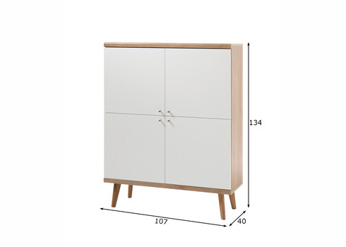 Kummut LENA valge / tamm, 107x40xH134 cm