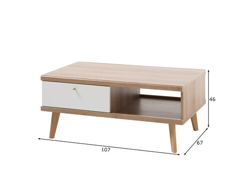 Diivanilaud LENA valge / tamm, 107x67xH46 cm