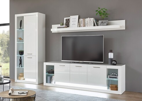 Tv-alus MERAN valge kõrgläige, 198x43xH49 cm