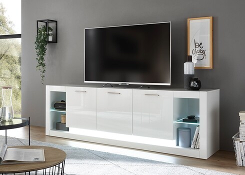 Tv-alus MERAN valge kõrgläige, 198x43xH49 cm