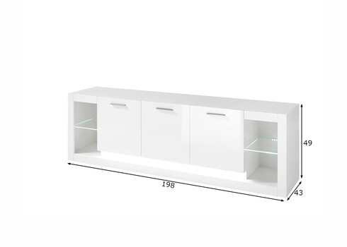 Tv-alus MERAN valge kõrgläige, 198x43xH49 cm