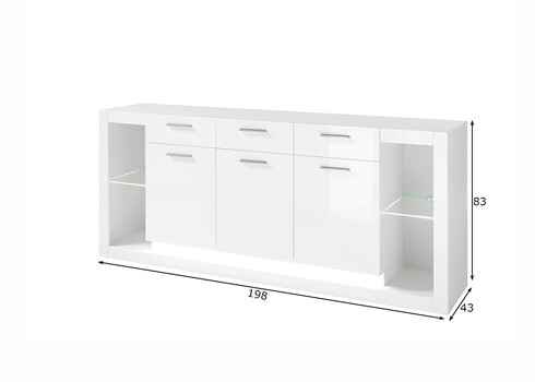 Kummut MERAN valge kõrgläige, 198x43xH83 cm