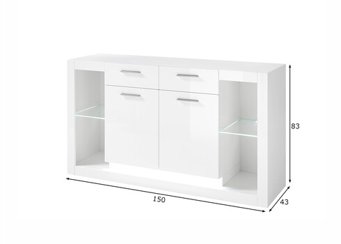 Kummut MERAN valge kõrgläige, 150x43xH83 cm