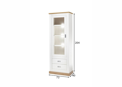Vitriinkapp ORLANDO valge mänd / tamm, 73x40xH204 cm