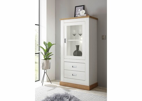 Vitriinkapp ORLANDO valge mänd / tamm, 73x40xH146 cm