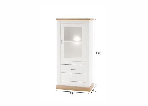 Vitriinkapp ORLANDO valge mänd / tamm, 73x40xH146 cm
