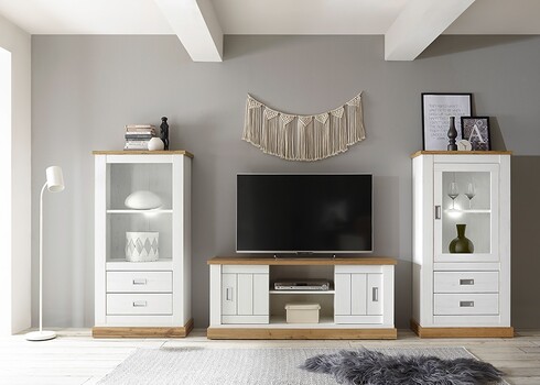 Vitriinkapp ORLANDO valge mänd / tamm, 73x40xH146 cm