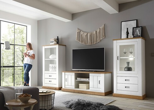 Vitriinkapp ORLANDO valge mänd / tamm, 73x40xH146 cm