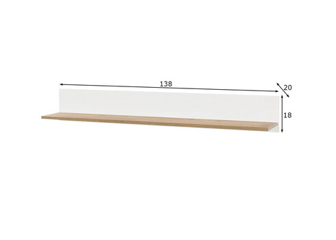 Seinariiul ORLANDO valge mänd / tamm, 138x20xH18 cm