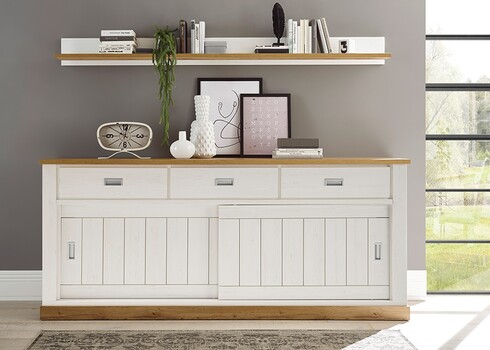 Seinariiul ORLANDO valge mänd / tamm, 215x20xH18 cm