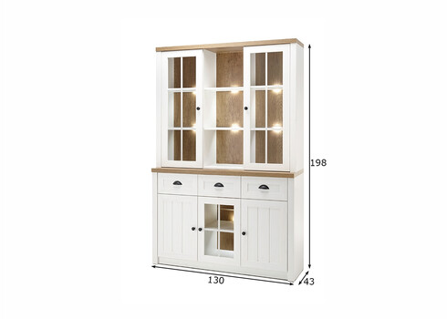 Puhvetkapp PROVENCE valge mänd / tamm, 130x43xH198 cm