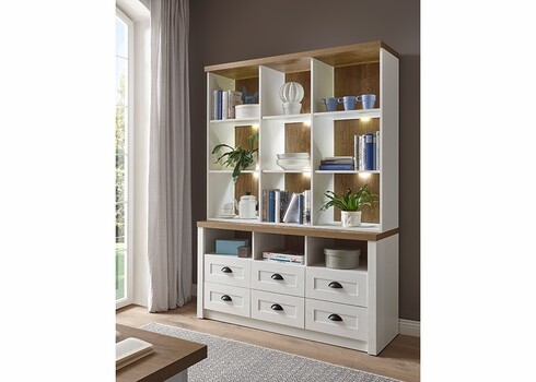 Puhvetkapp PROVENCE valge mänd / tamm, 130x43xH179 cm