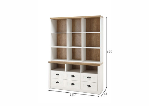 Puhvetkapp PROVENCE valge mänd / tamm, 130x43xH179 cm