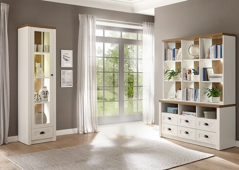 Puhvetkapp PROVENCE valge mänd / tamm, 130x43xH179 cm