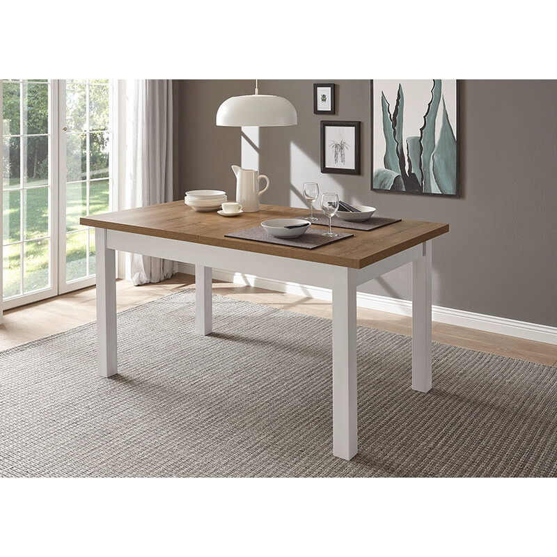 Pikendatav söögilaud PROVENCE valge mänd / tamm, 160-200x90xH82 cm