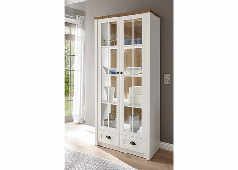 Vitriinkapp PROVENCE valge mänd / tamm, 90x43xH198 cm