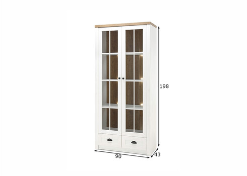 Vitriinkapp PROVENCE valge mänd / tamm, 90x43xH198 cm