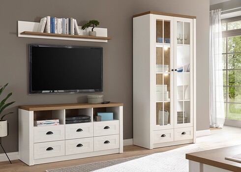 Tv-alus PROVENCE valge mänd / tamm, 130x43xH68 cm