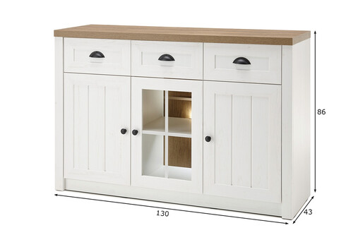 Kummut PROVENCE valge mänd / tamm, 130x43xH86 cm