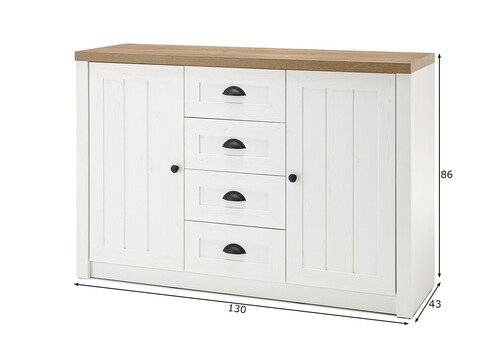 Kummut PROVENCE valge mänd / tamm, 130x43xH86 cm