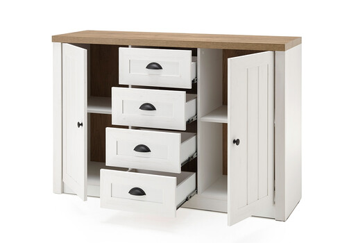 Kummut PROVENCE valge mänd / tamm, 130x43xH86 cm