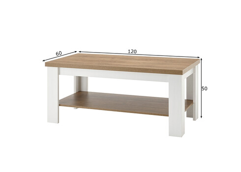 Diivanilaud PROVENCE valge mänd / tamm, 120x60xH50 cm