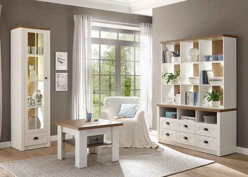 Diivanilaud PROVENCE valge mänd / tamm, 70x70xH53 cm