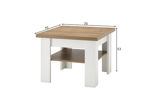 Diivanilaud PROVENCE valge mänd / tamm, 70x70xH53 cm