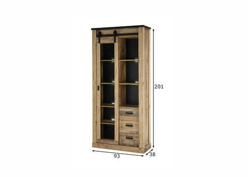 Vitriinkapp SHERWOOD pruun / hall, 93x38xH201 cm