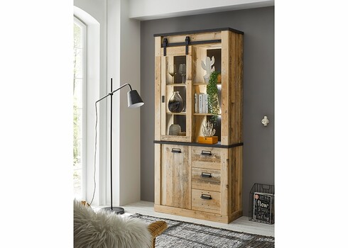 Vitriinkapp SHERWOOD pruun / hall, 93x38xH201 cm