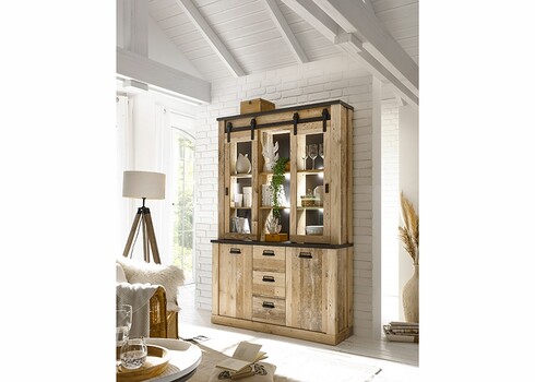 Puhvetkapp SHERWOOD pruun / hall, 133x37xH201 cm