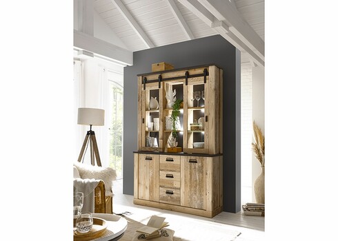 Puhvetkapp SHERWOOD pruun / hall, 133x37xH201 cm