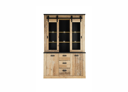Puhvetkapp SHERWOOD pruun / hall, 133x37xH201 cm