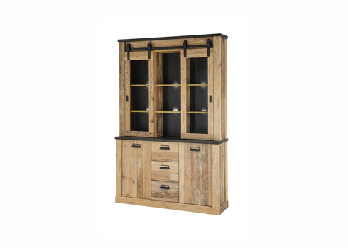 Puhvetkapp SHERWOOD pruun / hall, 133x37xH201 cm