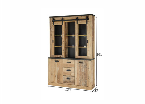 Puhvetkapp SHERWOOD pruun / hall, 133x37xH201 cm