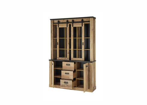 Puhvetkapp SHERWOOD pruun / hall, 133x37xH201 cm