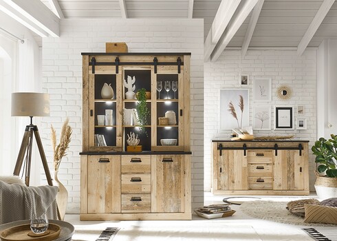 Puhvetkapp SHERWOOD pruun / hall, 133x37xH201 cm