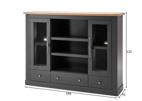 Vitriinkapp WESTMINSTER tumehall / tamm, 160x42xH122 cm