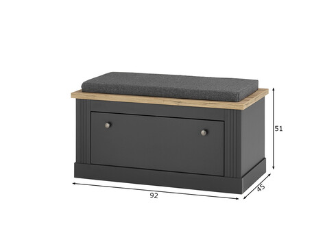 Esikupink padjaga WESTMINSTER tumehall / tamm, 92x45xH51 cm