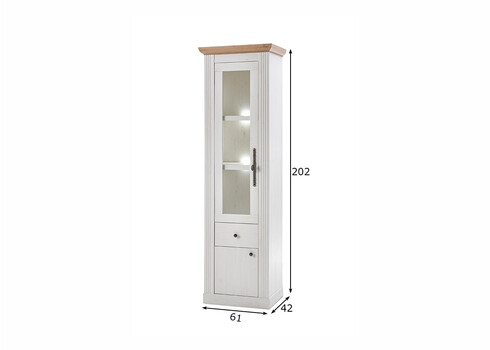 Vitriinkapp WESTMINSTER valge / tamm, 61x42xH202 cm