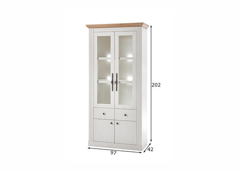Vitriinkapp WESTMINSTER valge / tamm, 97x42xH202 cm