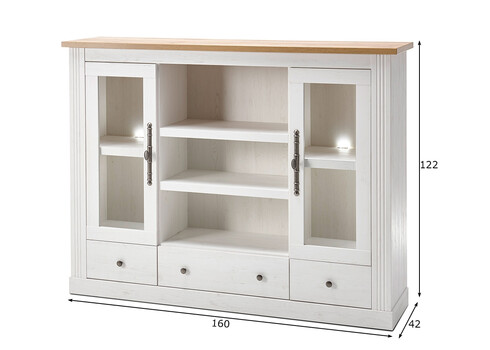 Vitriinkapp WESTMINSTER valge / tamm, 160x42xH122 cm